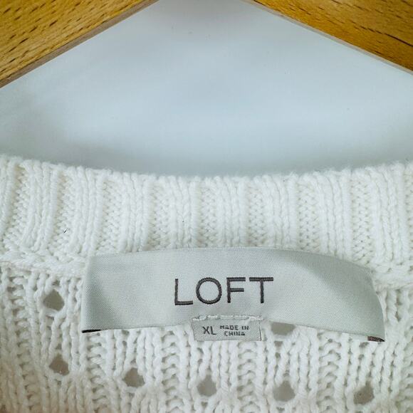 LOFT Pastel Pointelle Knit Oversized Sweater Cotton Blend Cozy Spring Vibe Sz XL - Picture 4 of 9